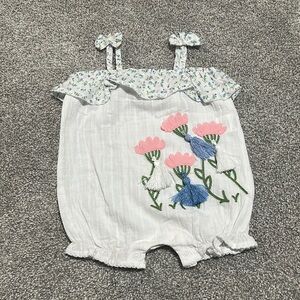 Mud Pie Floral White Bubble Romper 6-9 months‎ NWT